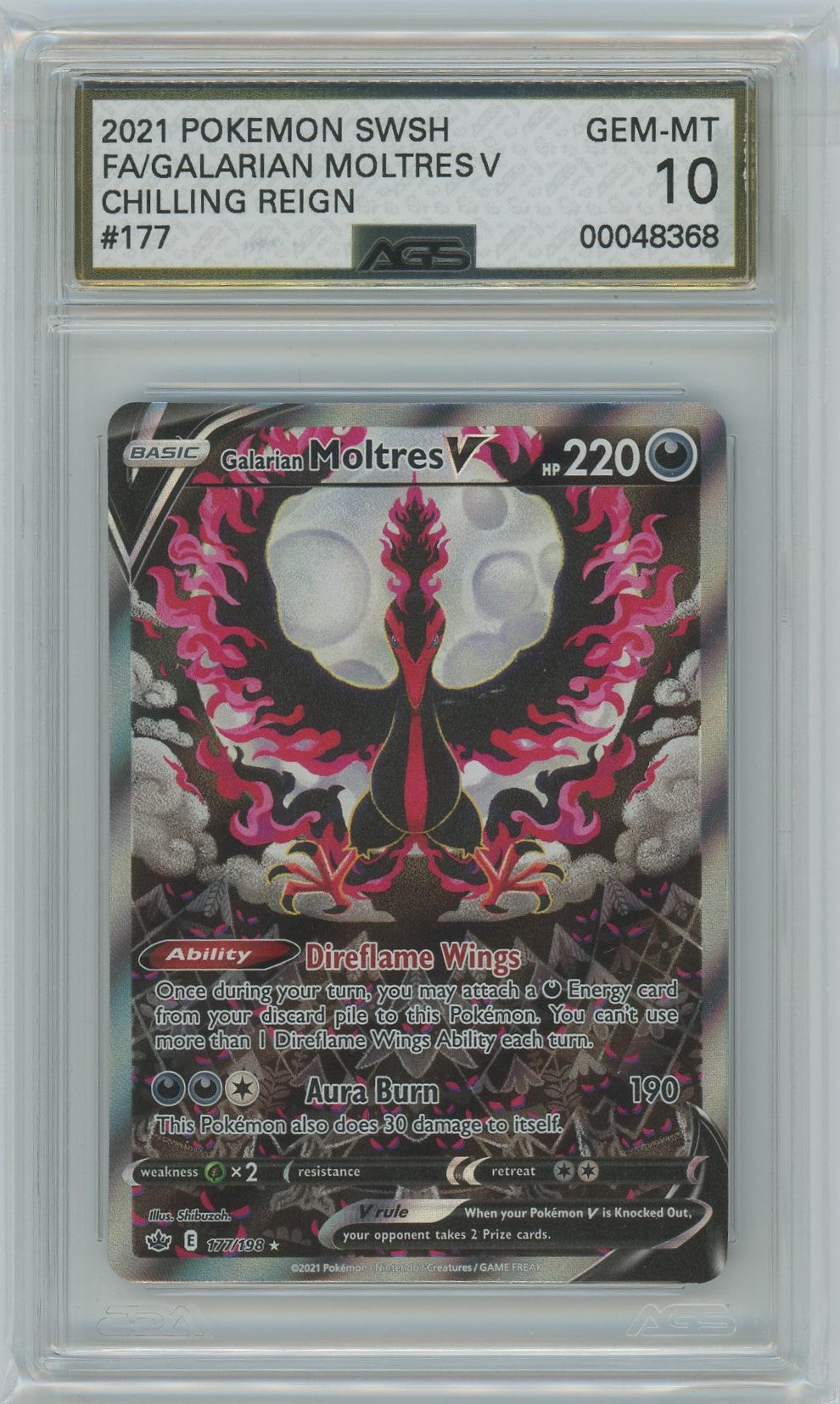 AGS (GEM-MT 10) Galarian Moltres V #177 - Chilling Reign (#00048368)
