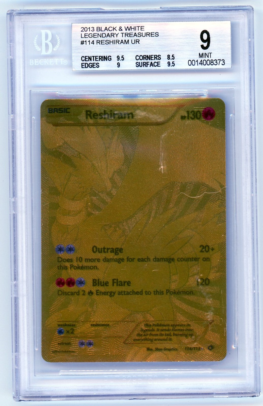 BGS 9 (MINT) Reshiram Full Art - 2013 Pokemon Black And White Legendary Treasures (#0014008373)