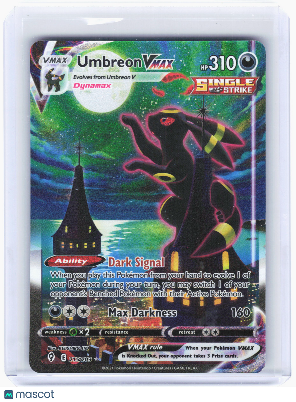 2021 Pokemon—Umbreon VMAX #215/203 Evolving Skies— Near Mint Alternative Art Alt Art