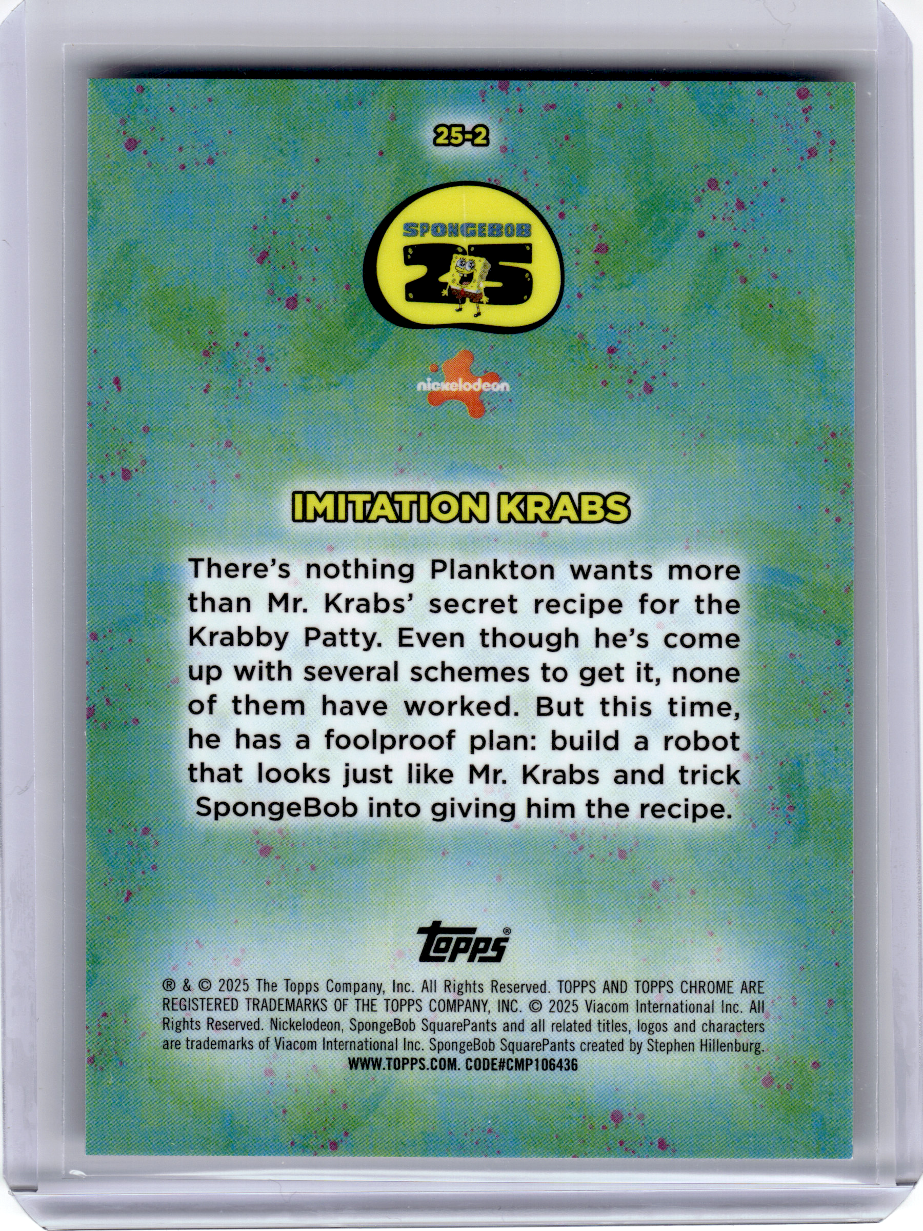 2025 Topps Chrome SpongeBob 25th Anniversary—Imitation Krabs 02/10 #25-2