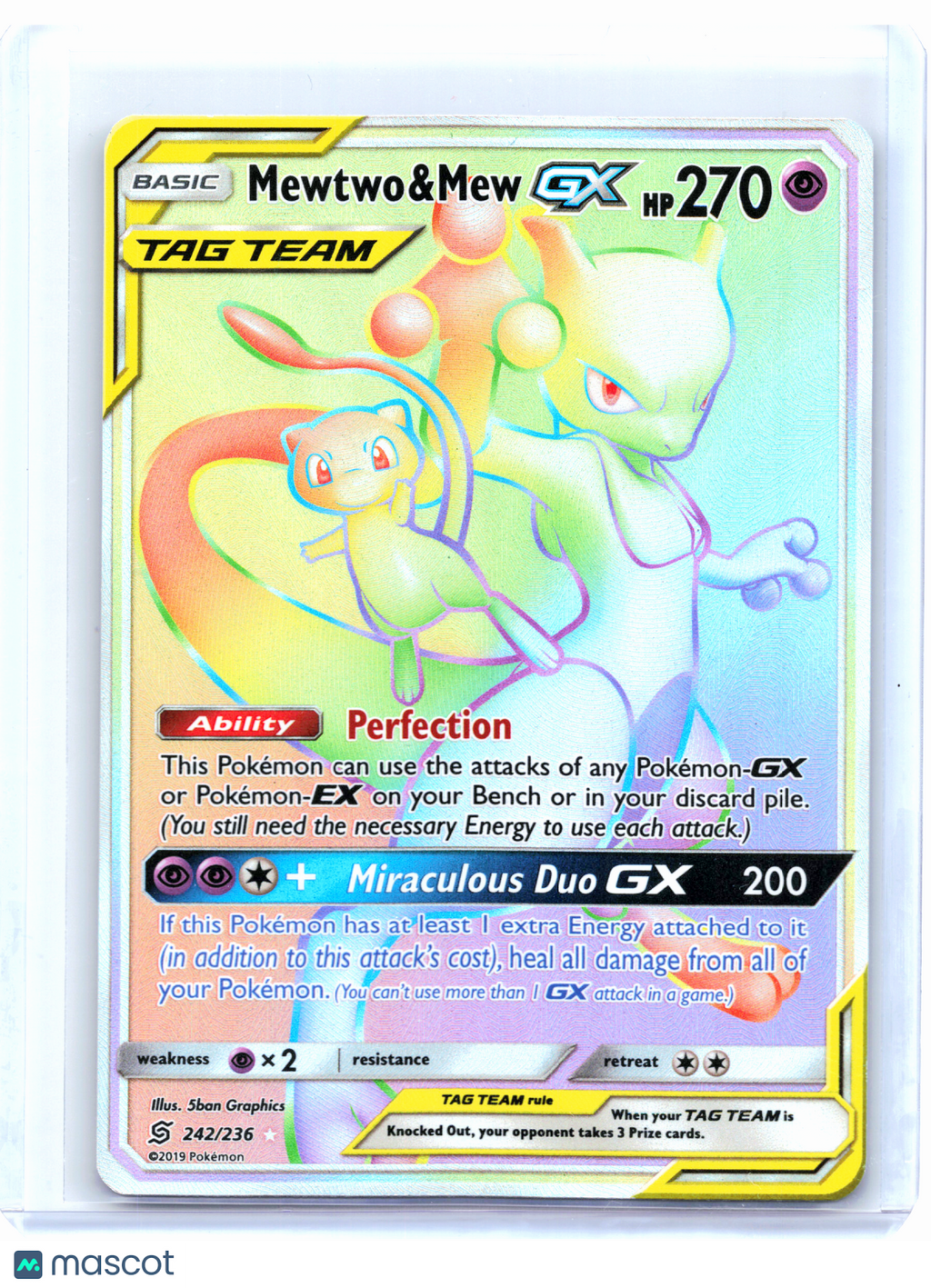2019 Pokemon—Mewtwo & Mew GX (Secret) #242/236 Unified Minds—Secret Rare Rainbow