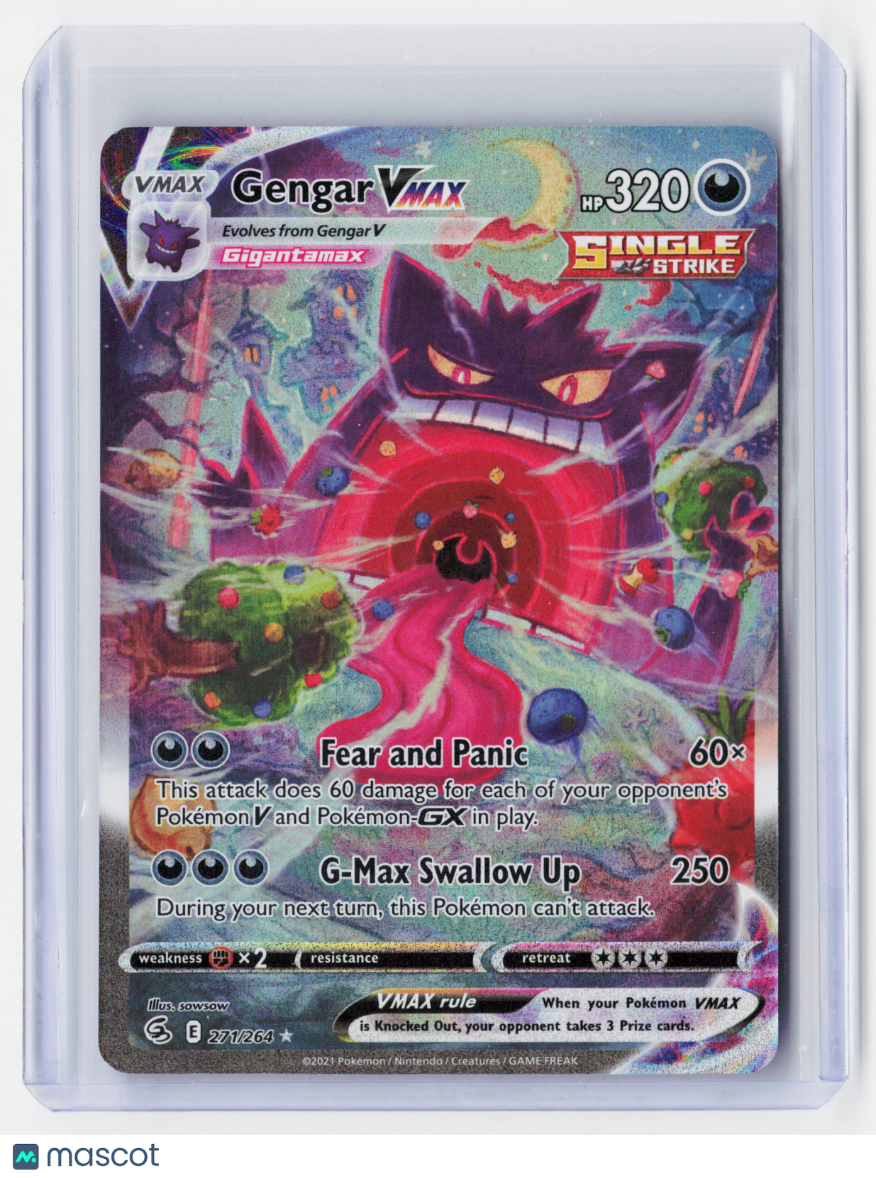2021 Pokemon—Gengar VMAX #271/264 Fusion Strike—Secret Rare Holo