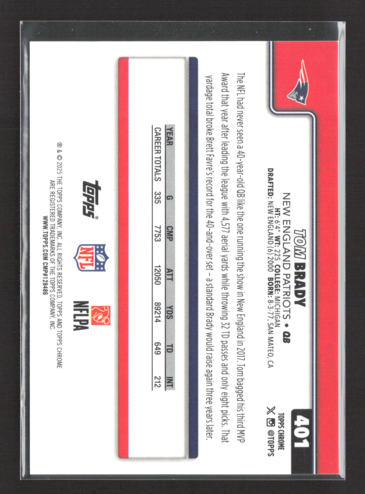 2025 Topps Chrome Tom Brady #401 Variation Gold Geometric /50