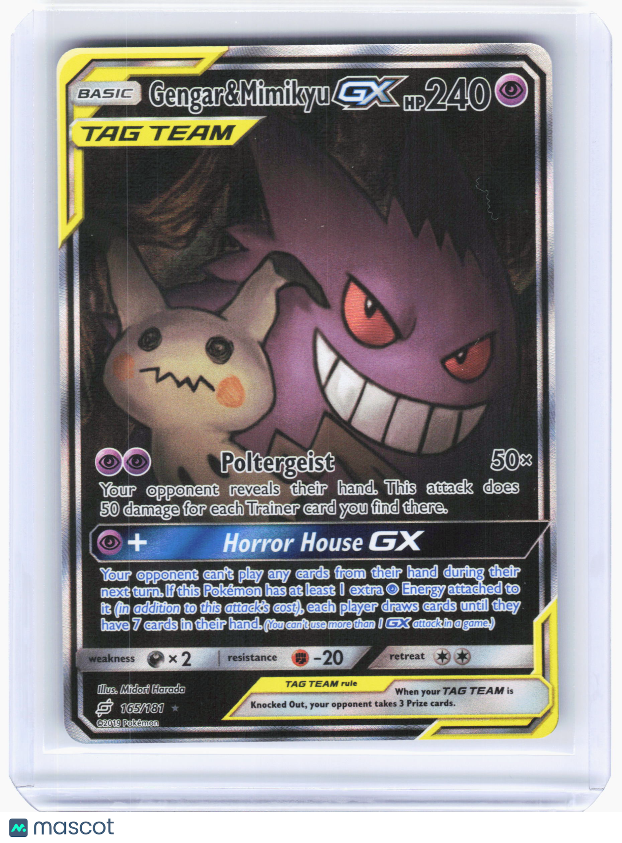 2019 Pokemon—Gengar & Mimikyu GX #165 Team Up—Rare Holo