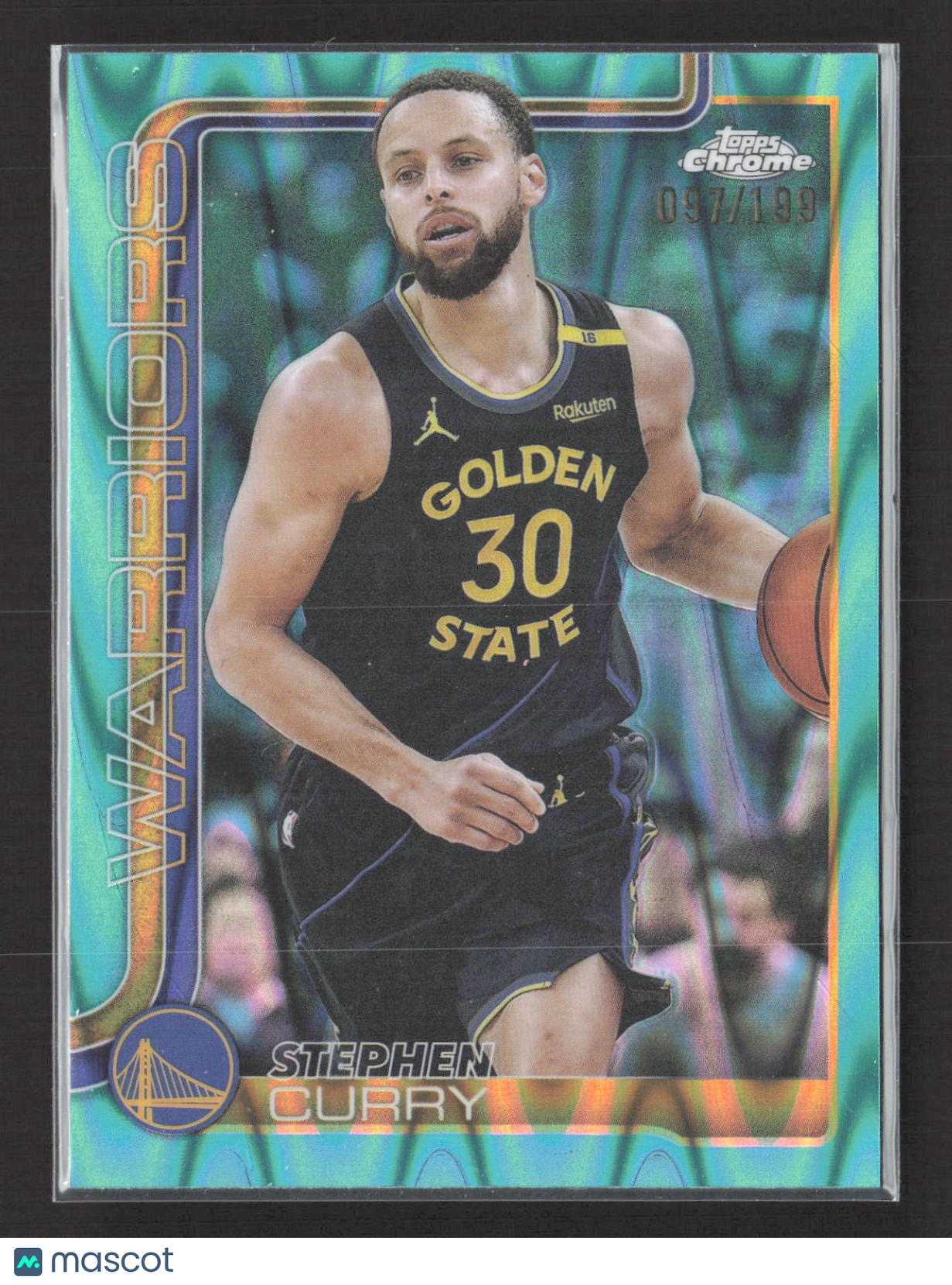 2025 Topps Chrome Basketball Stephen Curry #201 Aqua RayWave 097/199