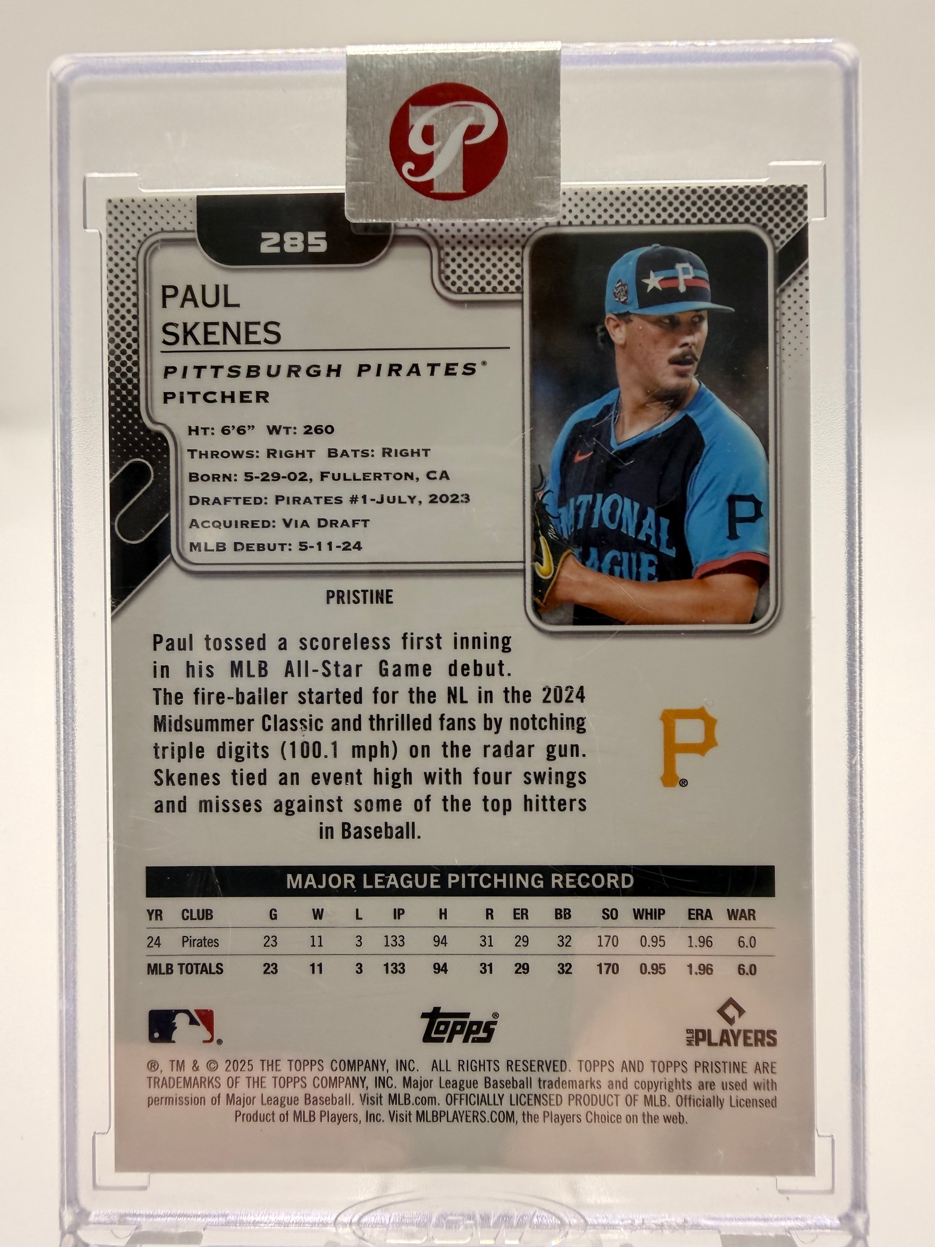 2025 Topps Pristine Baseball—Paul Skenes #285 Gold 18/50