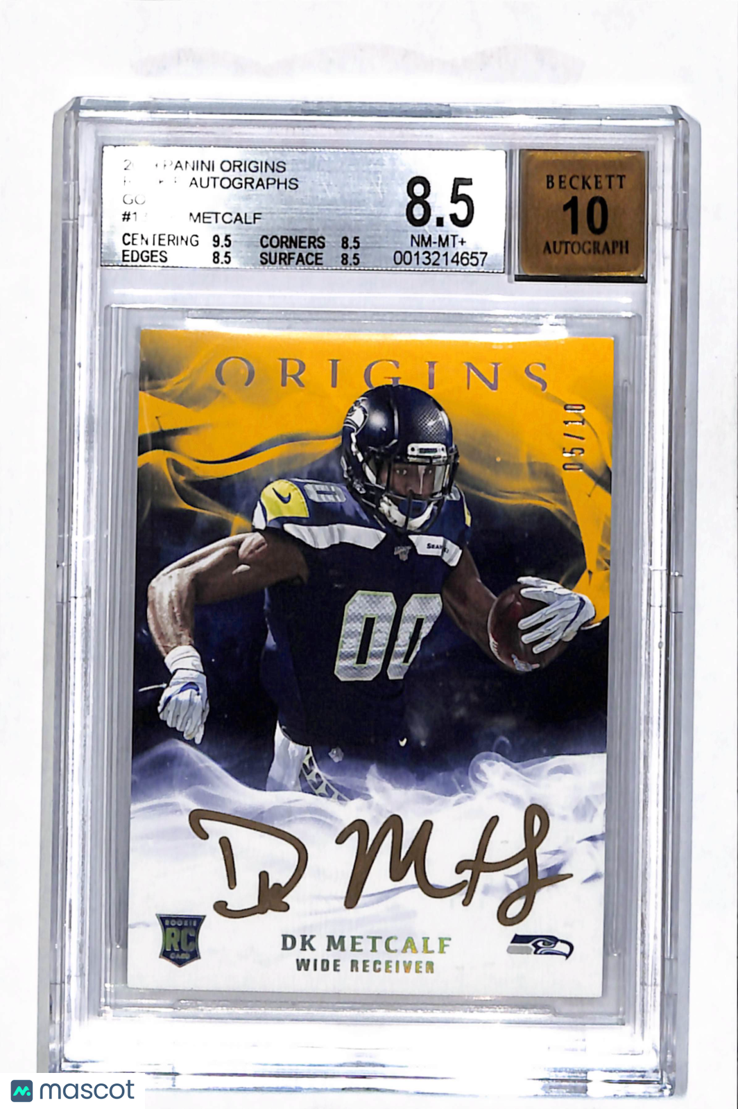 2019 Panini Origins Rookie Autographs Gold /10 DK Metcalf #13 BGS 8.5 Auto 10