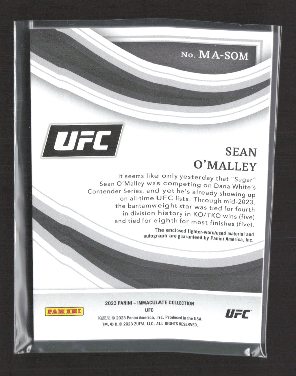2023 Panini Immaculate Collection Sean O'Malley #MA-SOM 08/25 Relic Patch Auto
