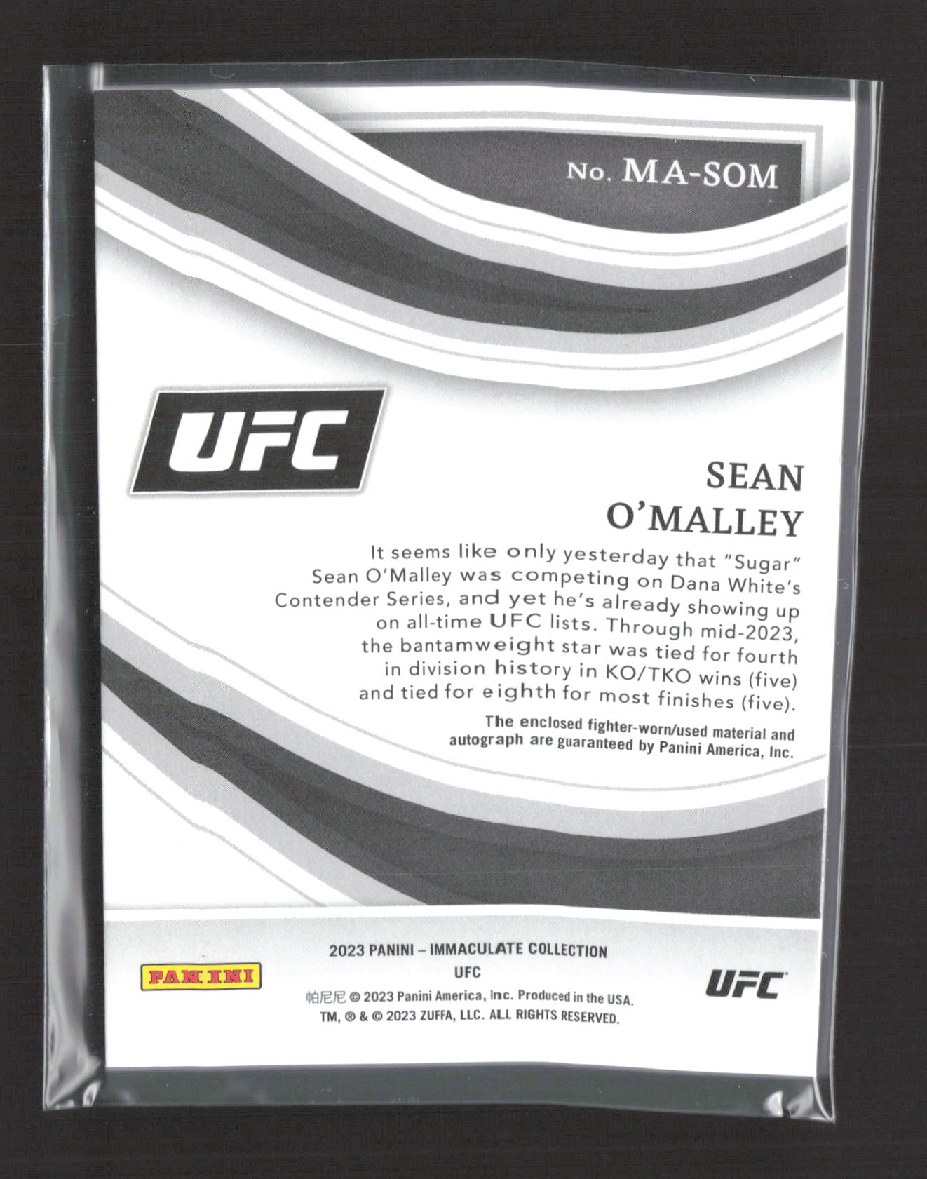 2023 Panini Immaculate Collection Sean O'Malley #MA-SOM 08/25 Relic Patch Auto
