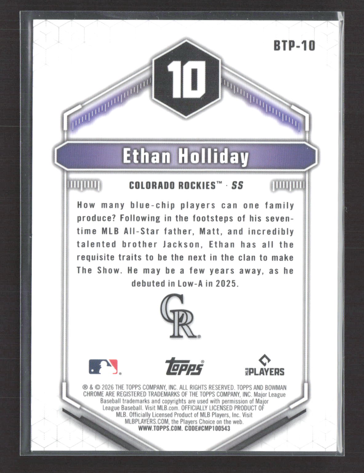 2026 Bowman Chrome Top 100 Ethan Holliday #BTP-10 Gold Refractor 19/50