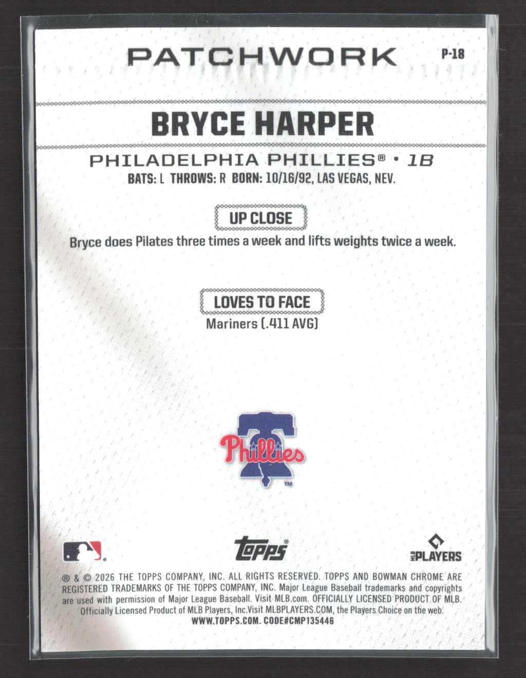2026 Bowman Chrome Patchwork Bryce Harper #P-18