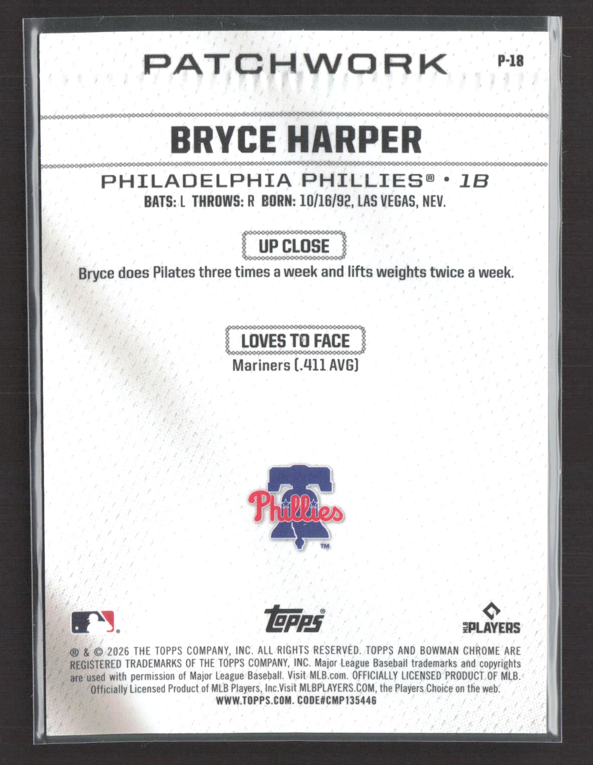 2026 Bowman Chrome Patchwork Bryce Harper #P-18