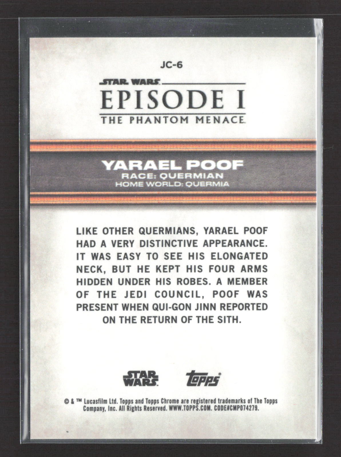 2023 Topps Chrome Star Wars Sapphire Jedi Council #JC-6 Yarael Poof Red