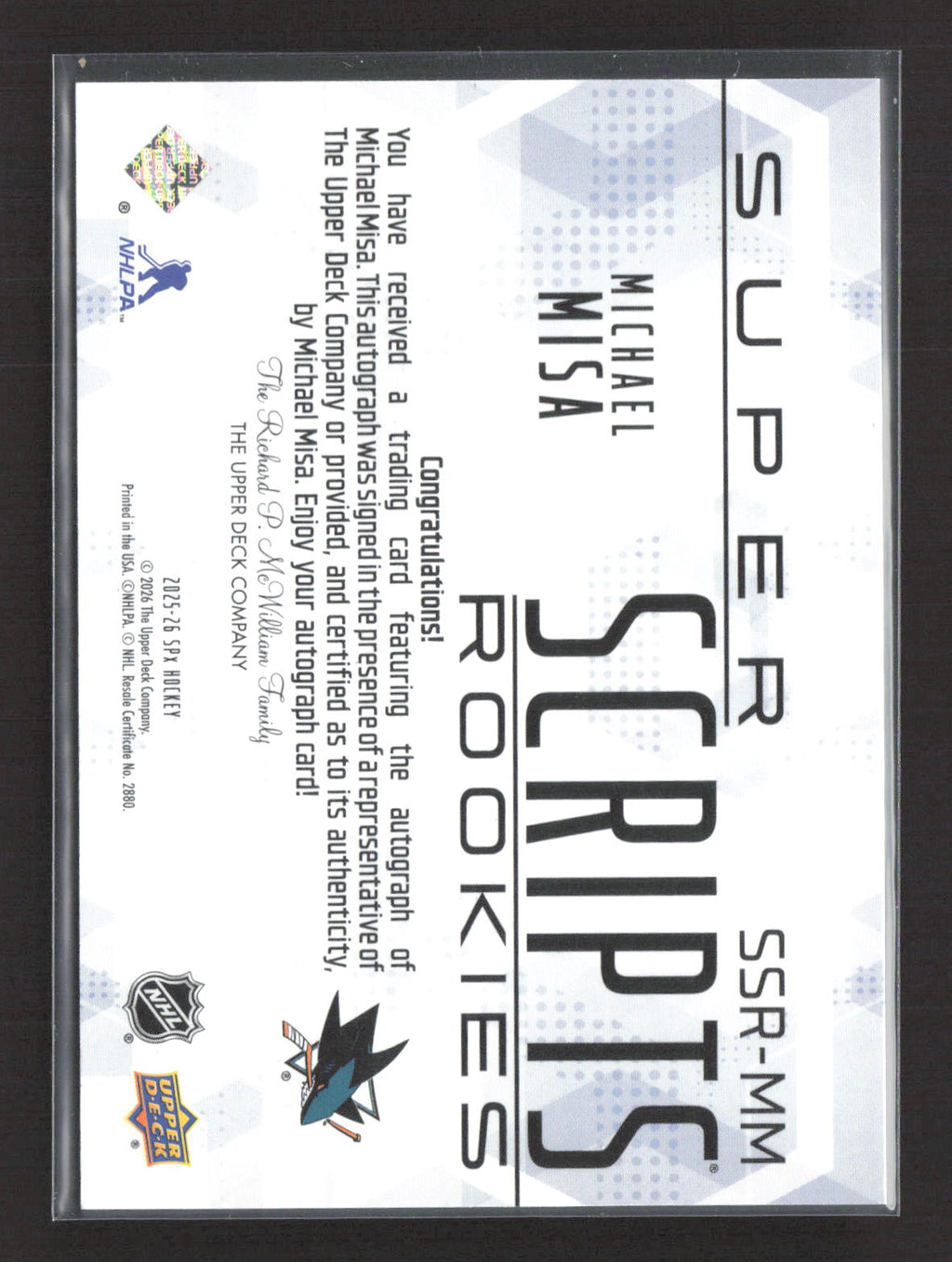 2026 Upper Deck SPx Super Scripts Rookies Michael Misa #SSR-MM Auto