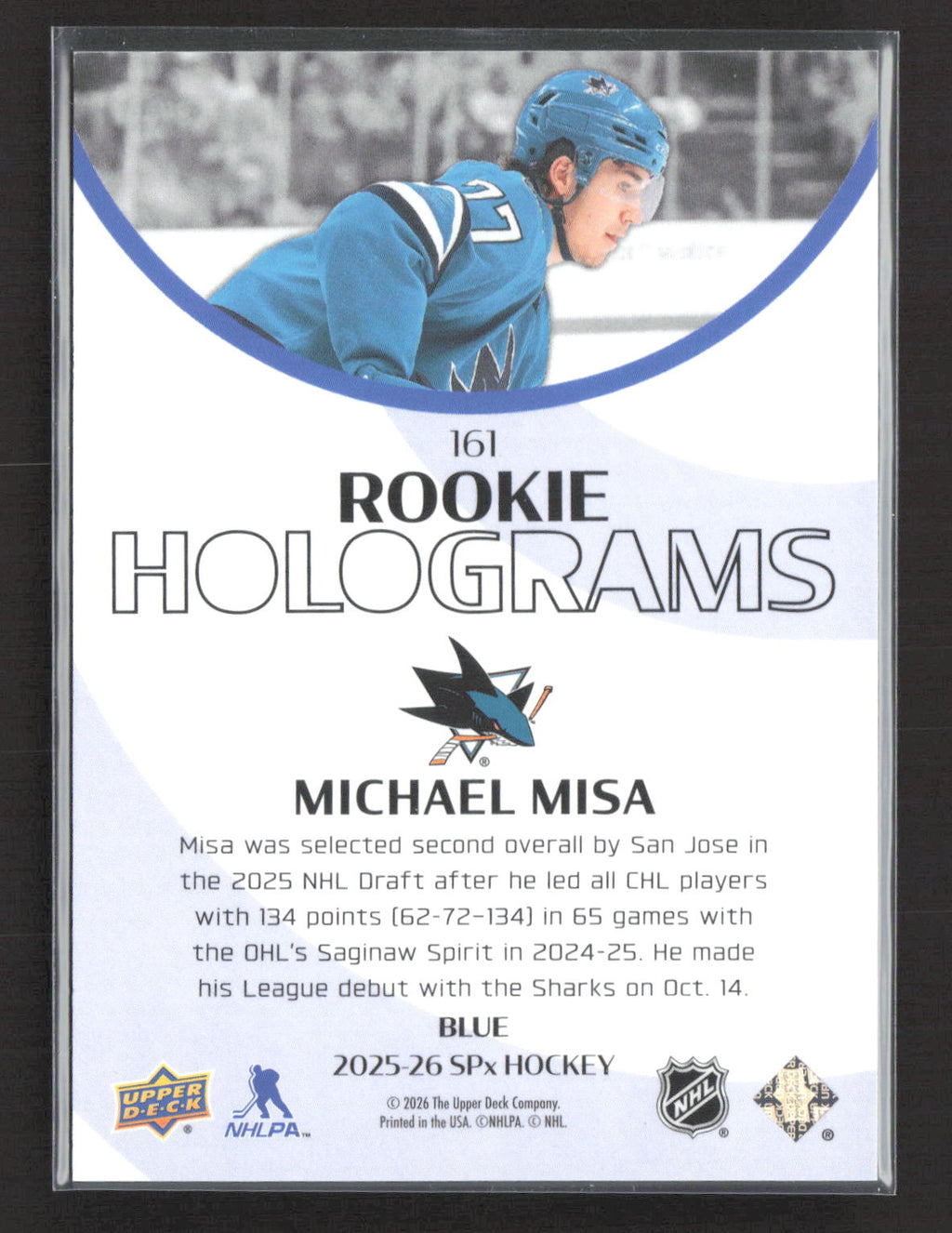 2026 Upper Deck SPx Rookie Holograms Michael Misa #161 Blue 02/25