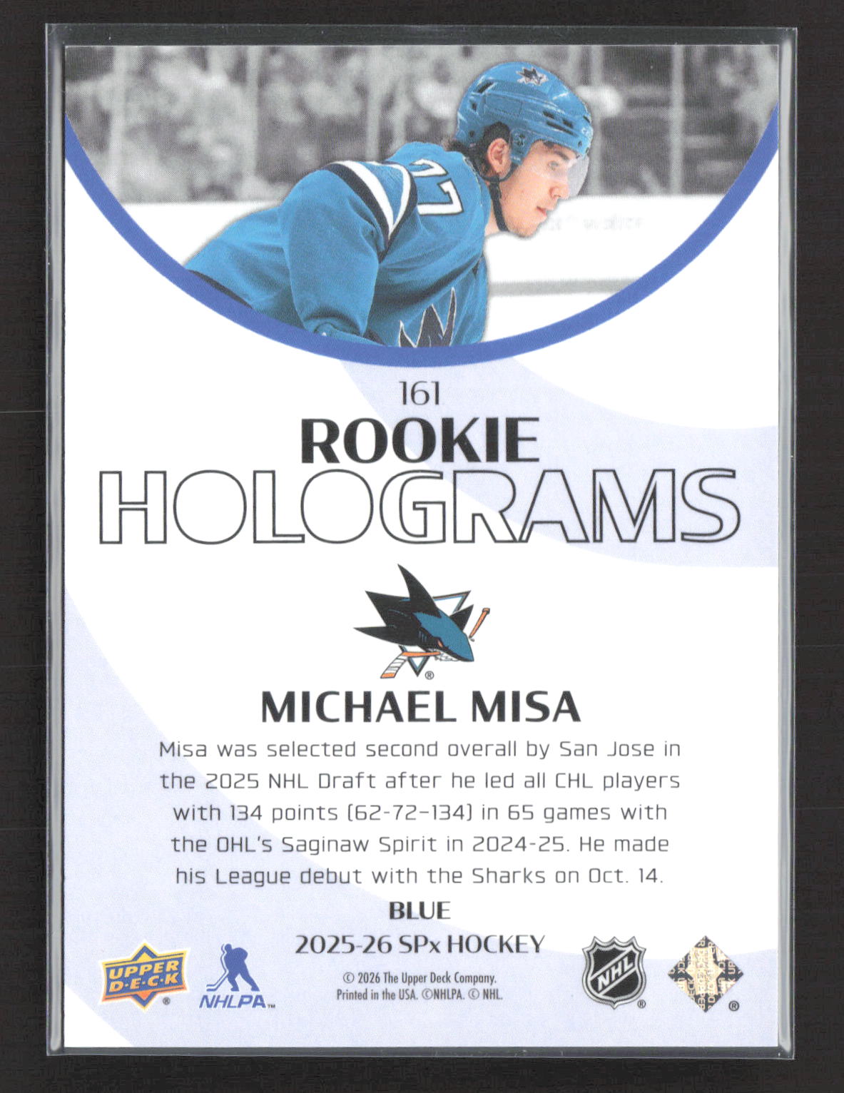 2026 Upper Deck SPx Rookie Holograms Michael Misa #161 Blue 02/25