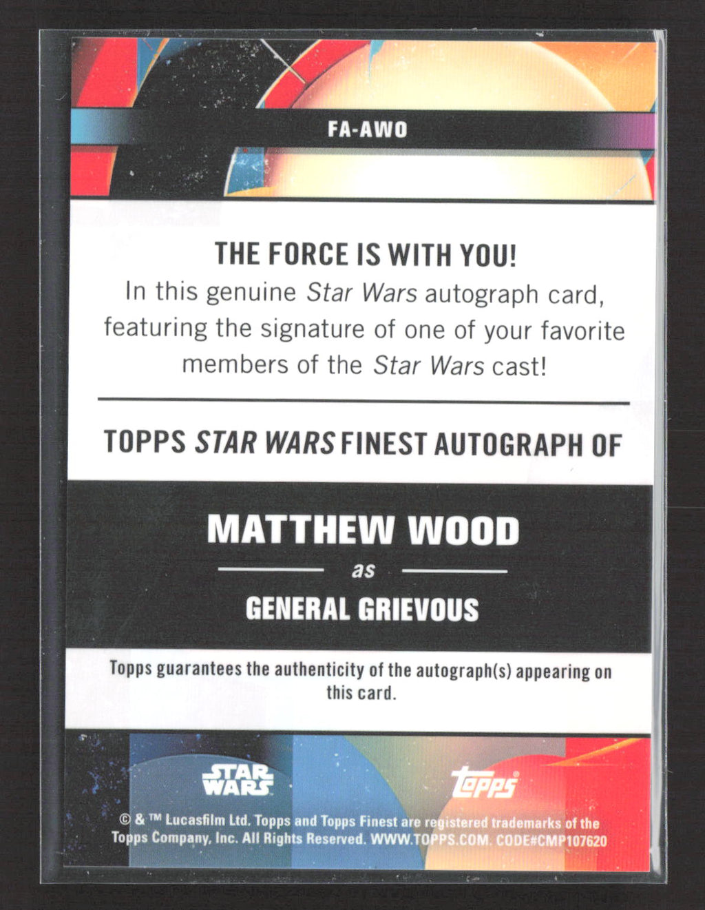 Topps Star Wars Finest Matthew Wood as General Grievous 21/25 Auto Orange