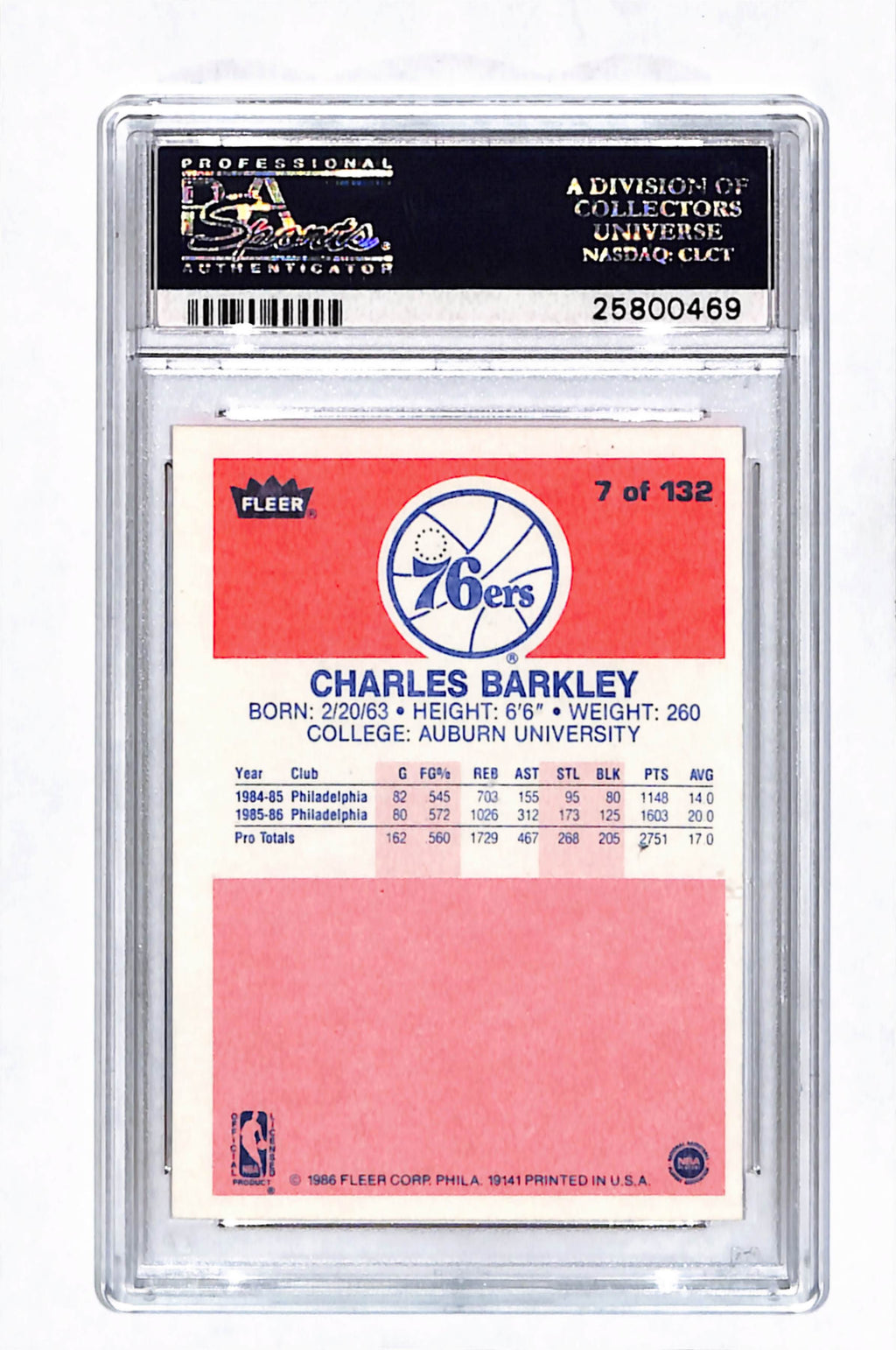 1986 Fleer Charles Barkley #7 PSA 7