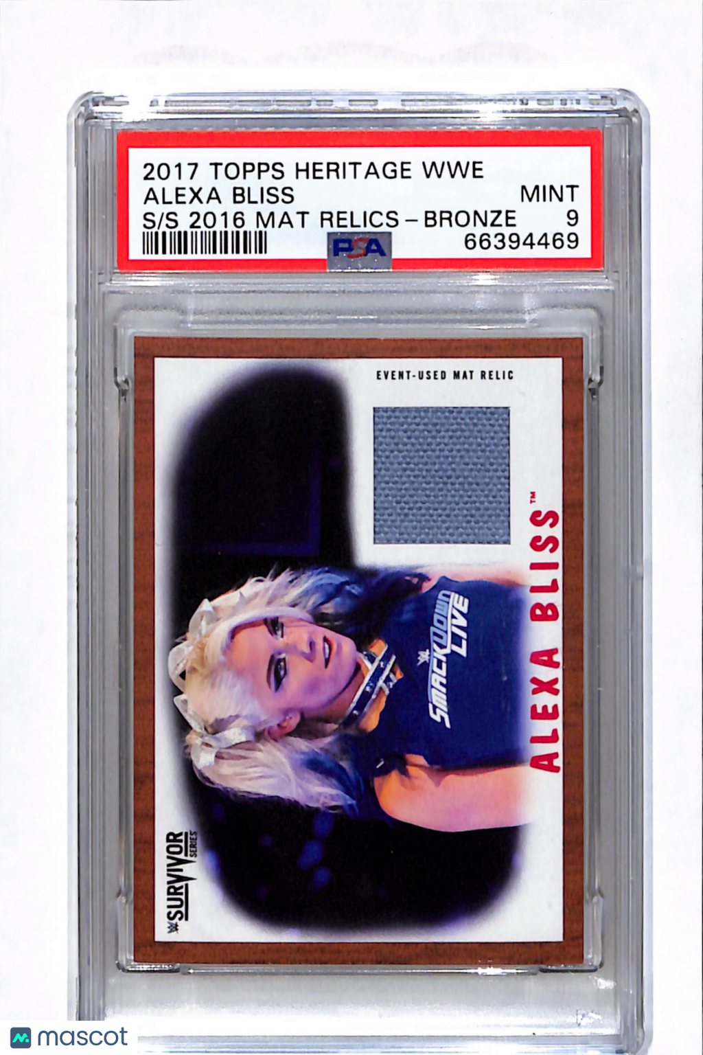 2017 Topps Heritage WWE Survivor 2016 Mat Relics Alexa Bliss Bronze PSA 9 /99