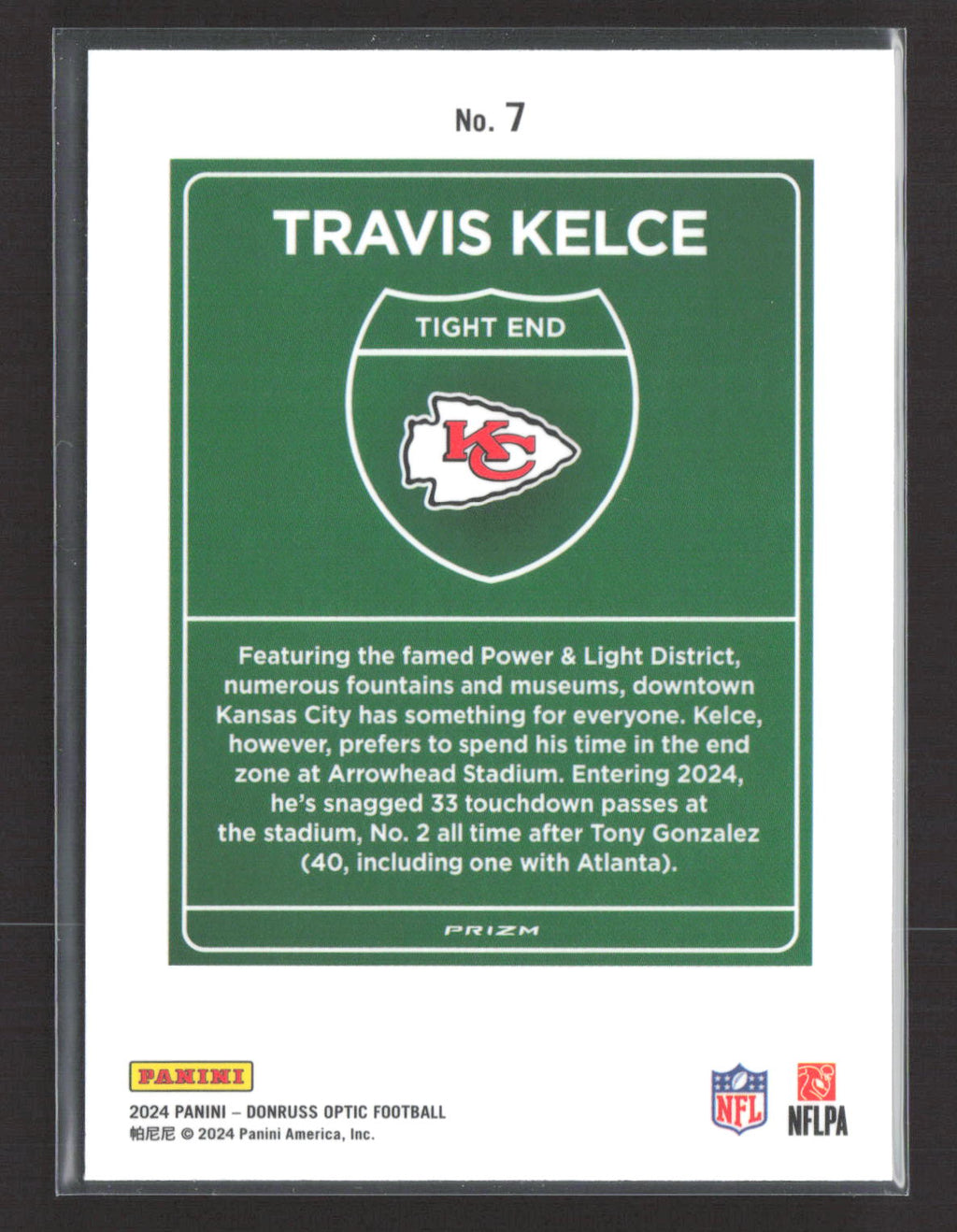 2024 Panini Donruss Optic Downtown Travis Kelce #7