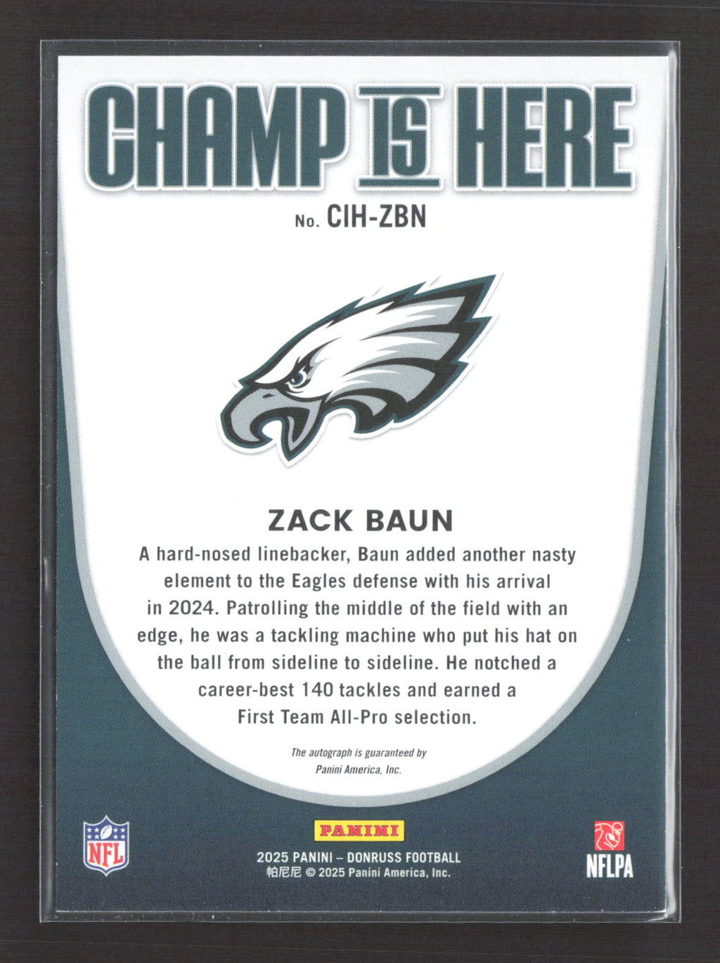 2025 Panini Donruss Champ Is Here Zack Baun #CIH-ZBN 48/49 Auto