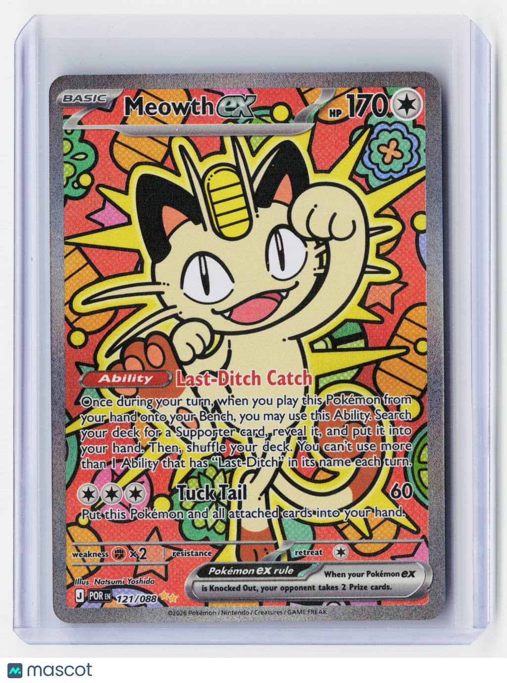 2026 Pokemon—Meowth ex #121/88-Mega Evolution – Perfect Order—Secret Rare Holo