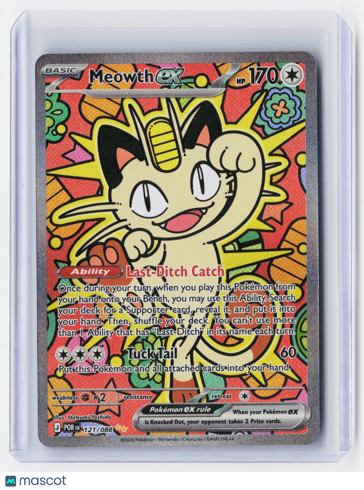 2026 Pokemon—Meowth ex #121/88-Mega Evolution – Perfect Order—Secret Rare Holo