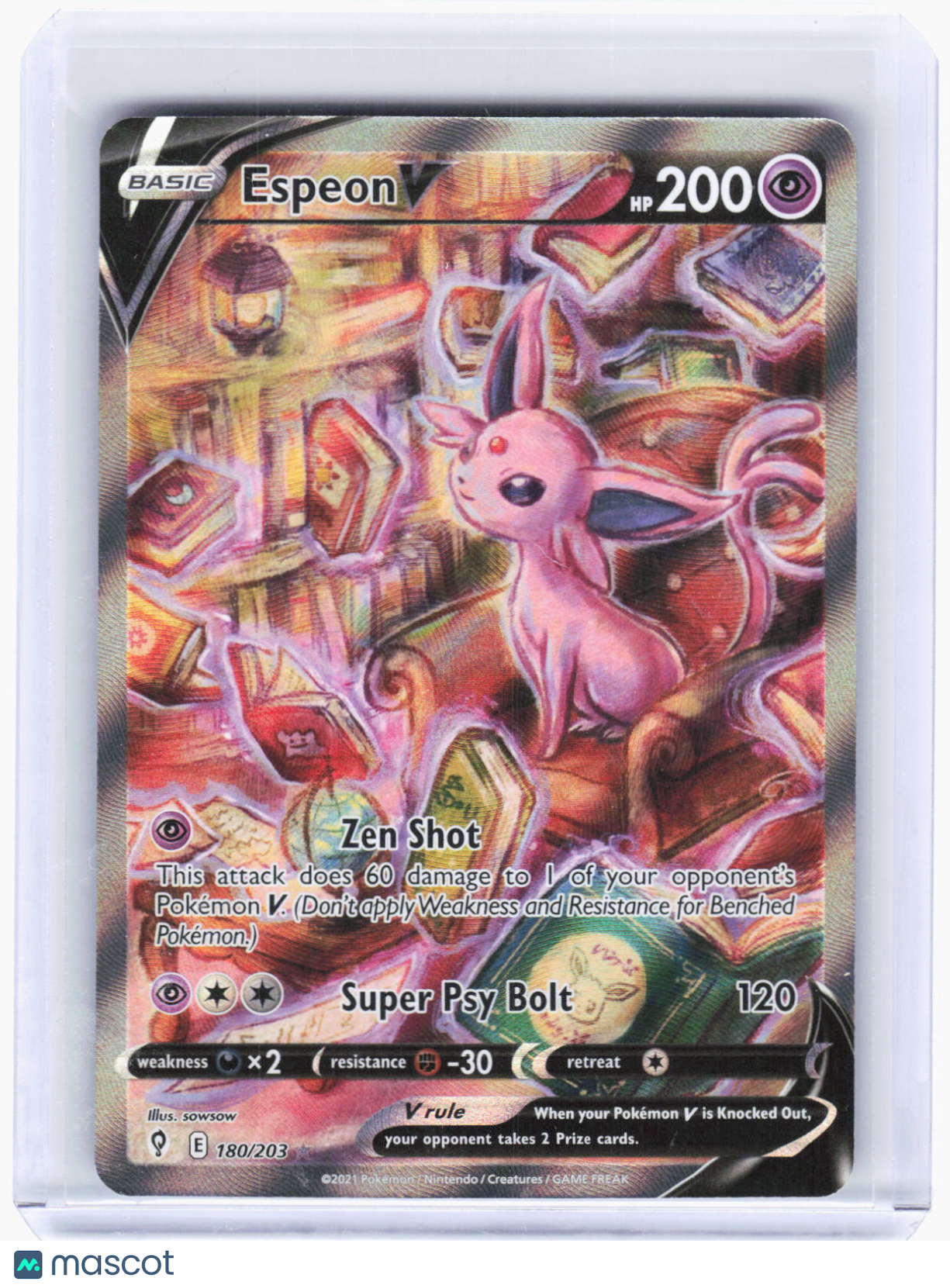 2021 Pokemon—Espeon V (Alt Full Art) #180/203 Evolving Skies—Ultra Rare Foil
