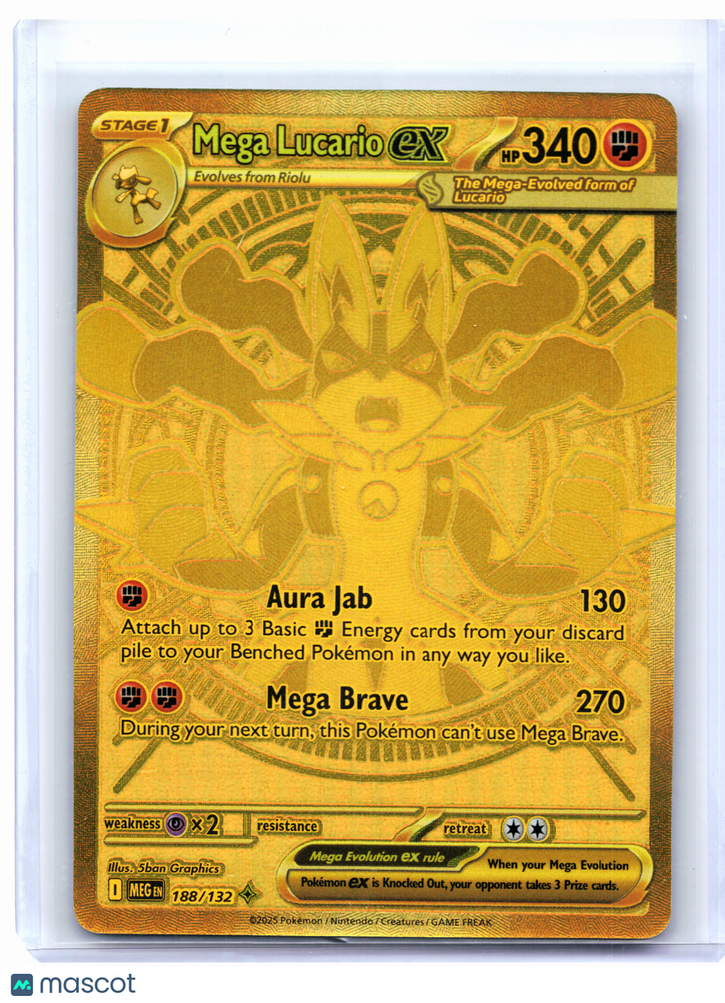 2025 Pokemon—Mega Lucario ex #188/132 Mega Evolution—Mega Hyper Rare Gold