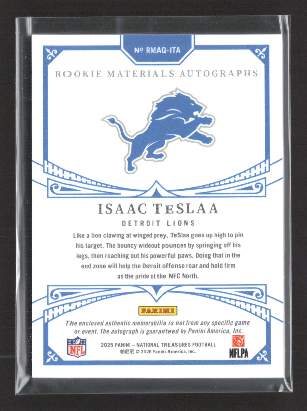 2026 Panini National Treasures Isaac TeSlaa Quad Patch RC 78/99 Rookie Auto
