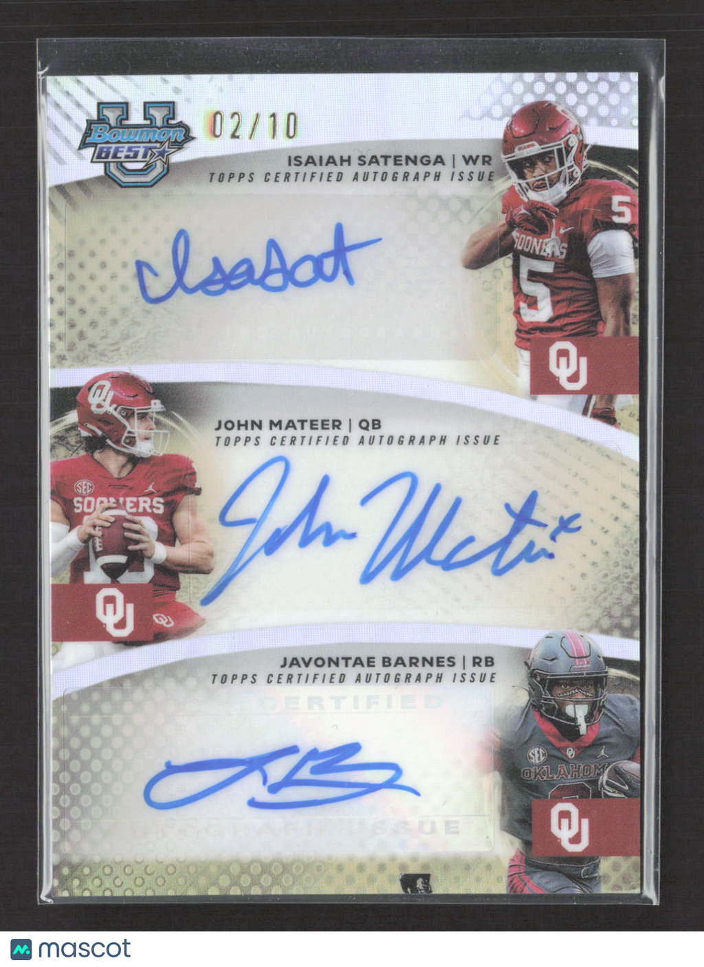 2025 Bowman University Best Javontae Barnes Isaiah Satenga John Mateer /10 Auto