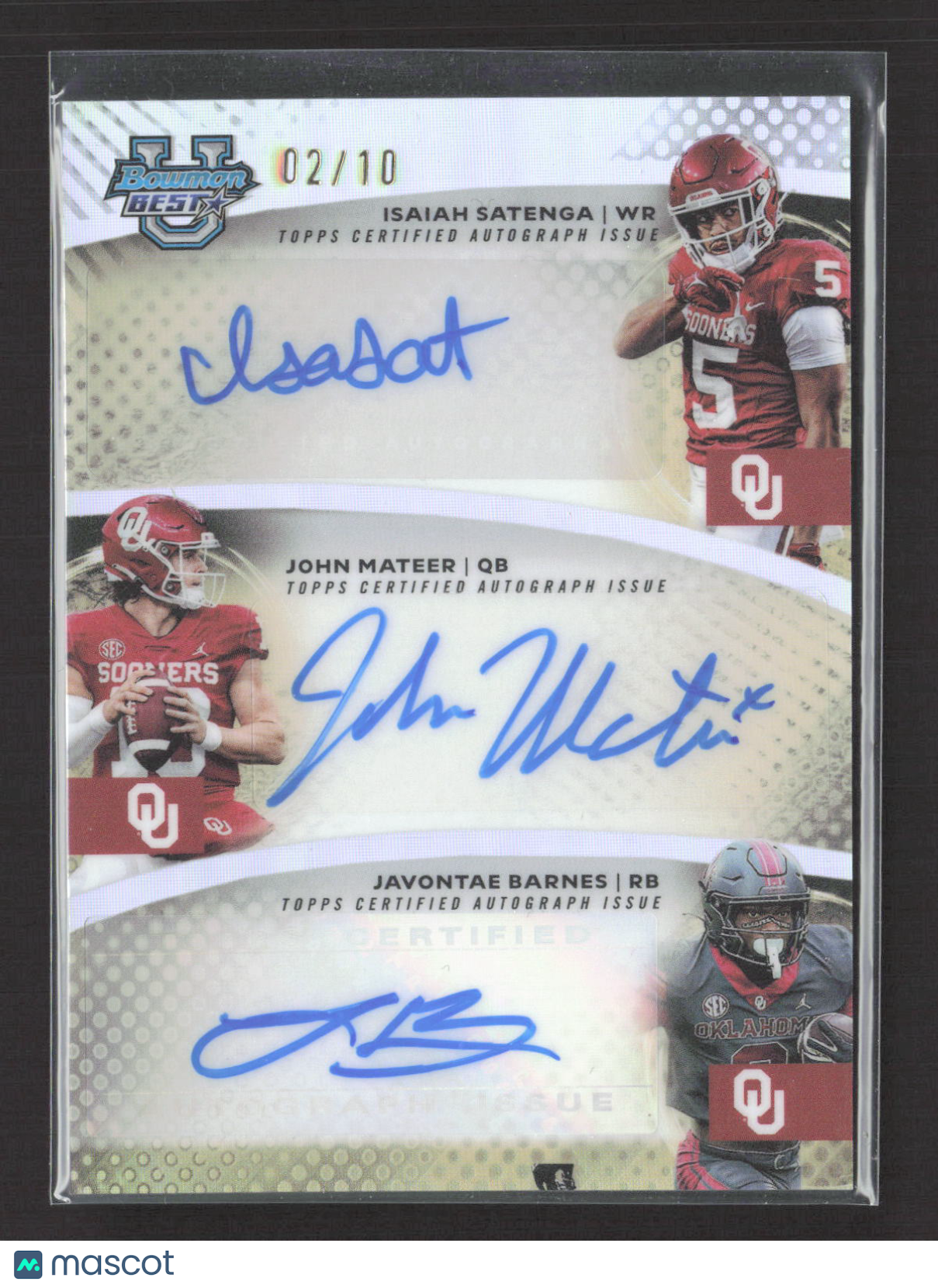 2025 Bowman University Best Javontae Barnes Isaiah Satenga John Mateer /10 Auto