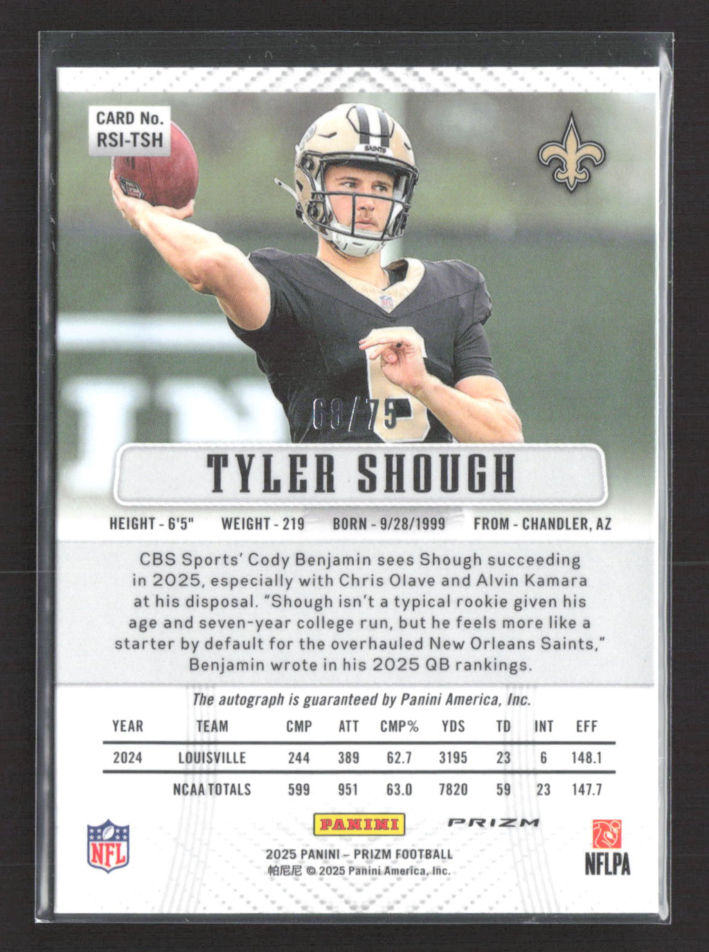 2025 Panini Prizm Tyler Shough #RSI-TSH Green Scope 08/75 RC Auto
