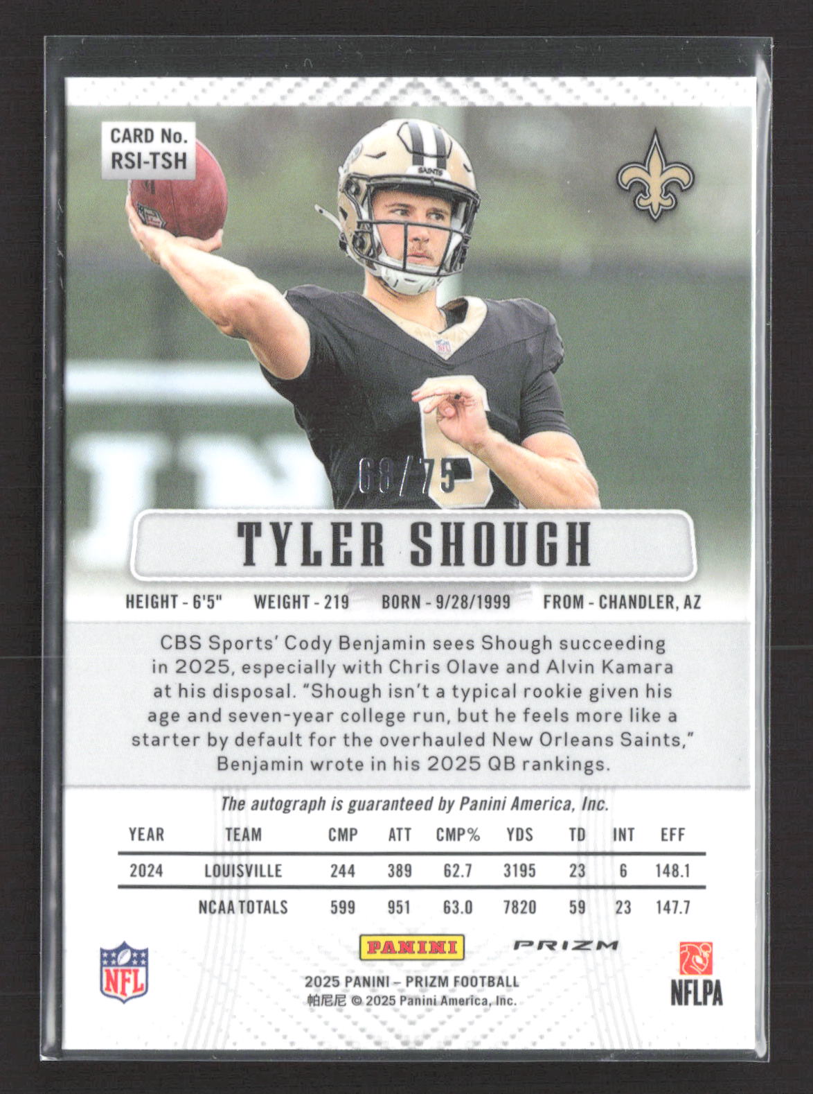 2025 Panini Prizm Tyler Shough #RSI-TSH Green Scope 08/75 RC Auto