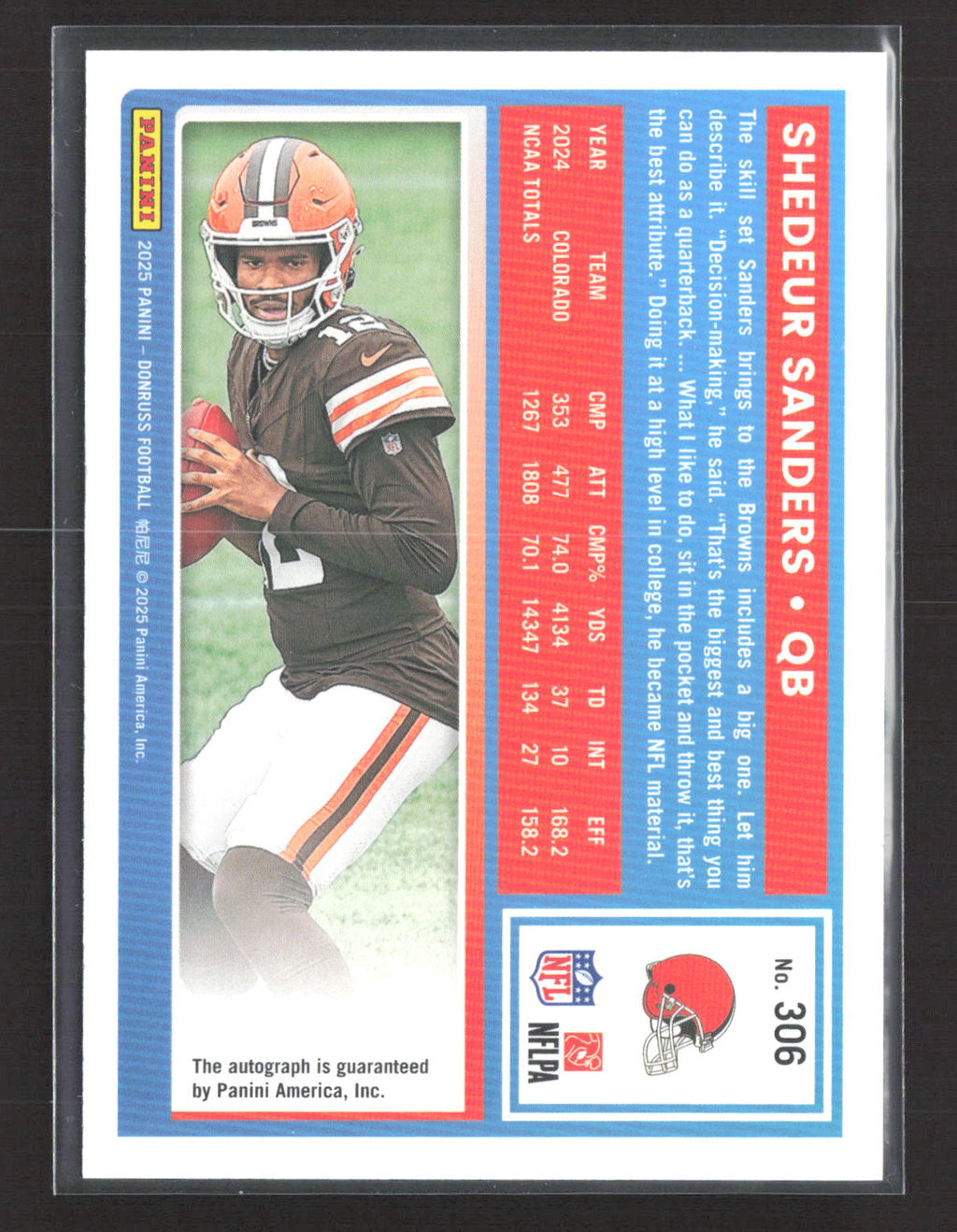 2025 Panini Donruss Shedeur Sanders #306 Blue 042/150 Auto