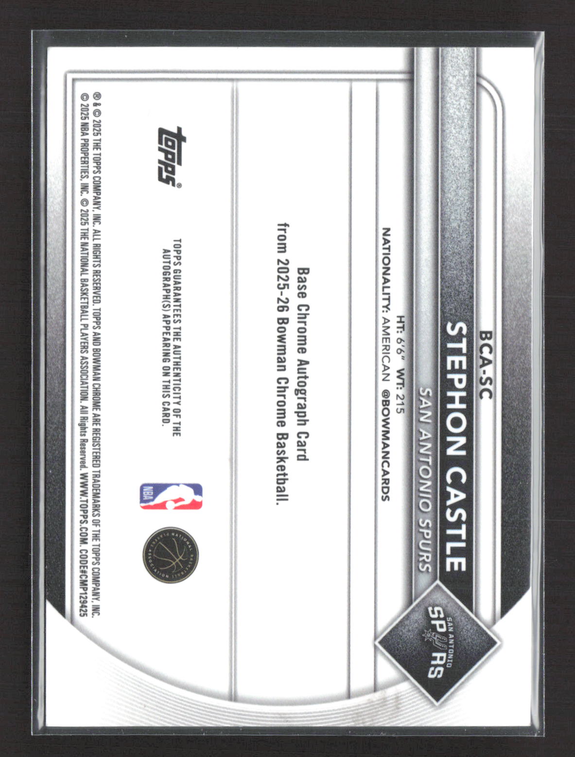 2025 Topps Bowman Chrome Stephon Castle #BCA-SC Auto