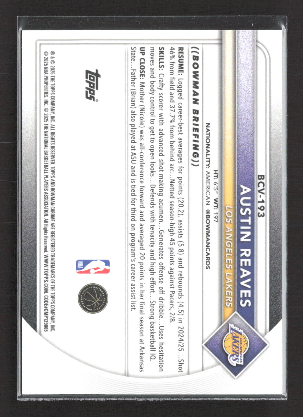 2023 Bowman Chrome Austin Reaves #BCV-193 Red /5