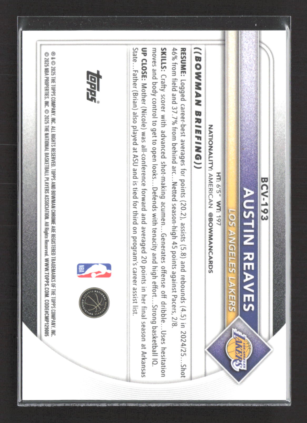 2023 Bowman Chrome Austin Reaves #BCV-193 Red /5
