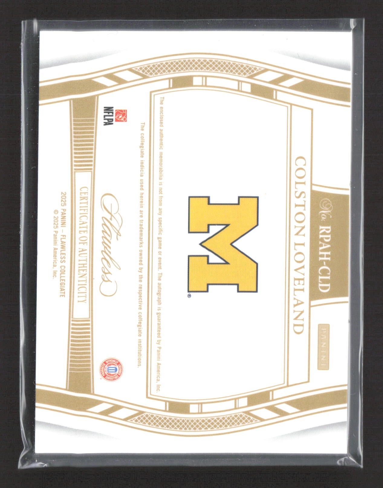 2025 Panini Flawless Collegiate Colston Loveland #RPAH-CLD 11/15 Patch Auto