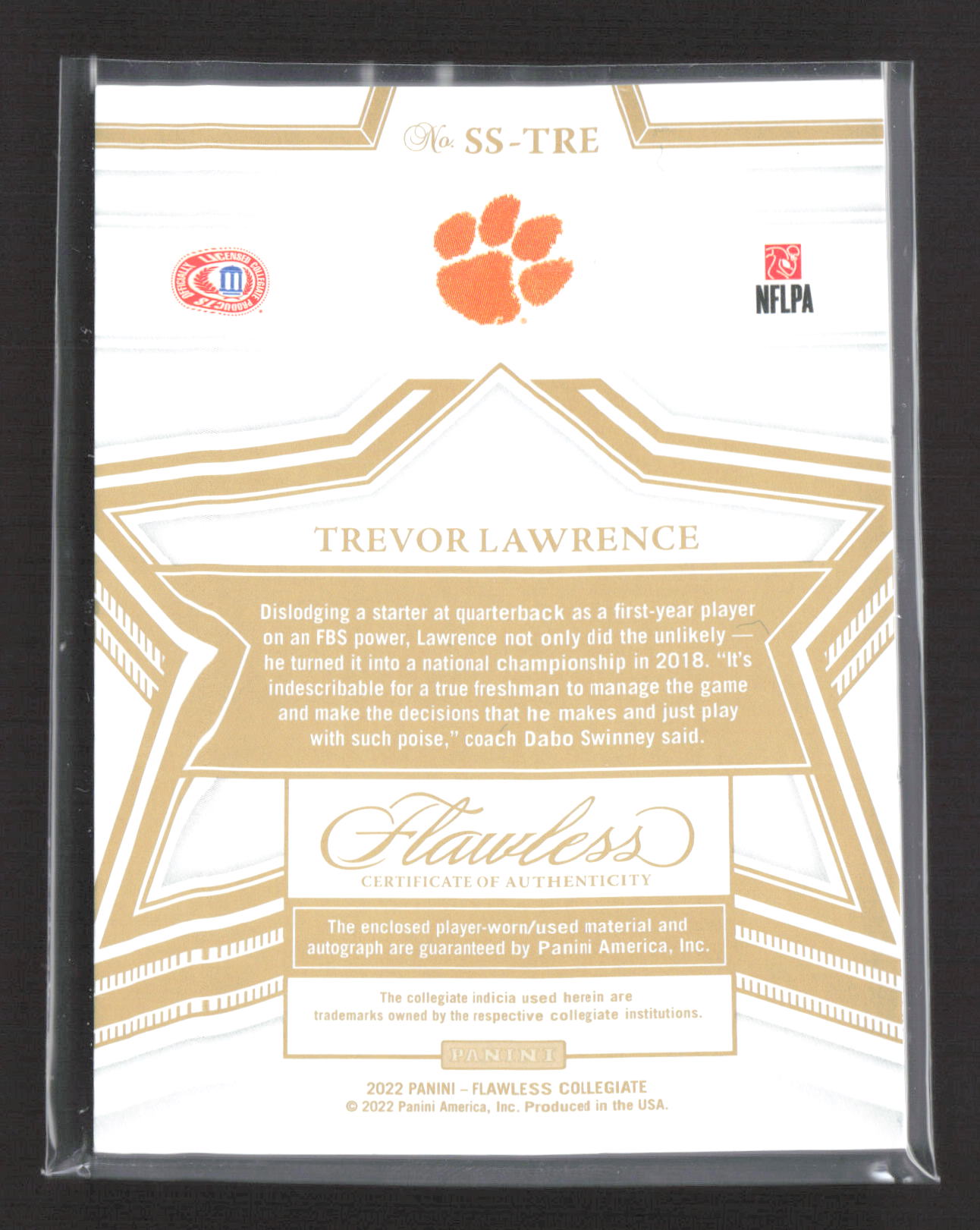 2022 Panini Flawless Collegiate Trevor Lawrence #SS-TRE Patch Auto 14/25