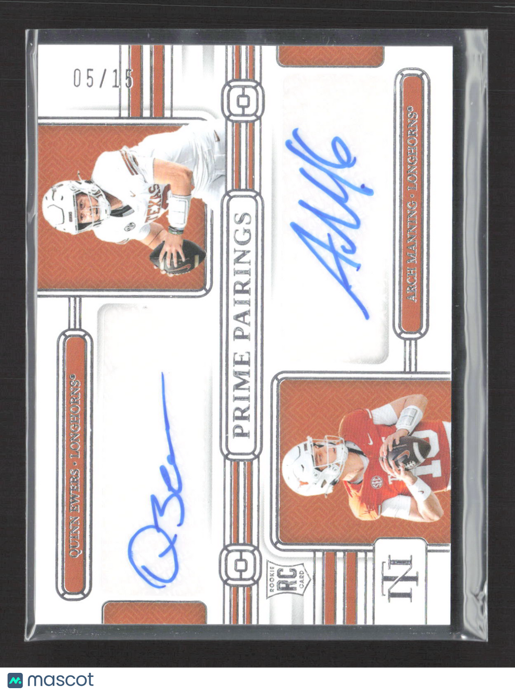 2025 National Treasures Quinn Ewers Arch Manning #DS-EM 05/15 RC Auto