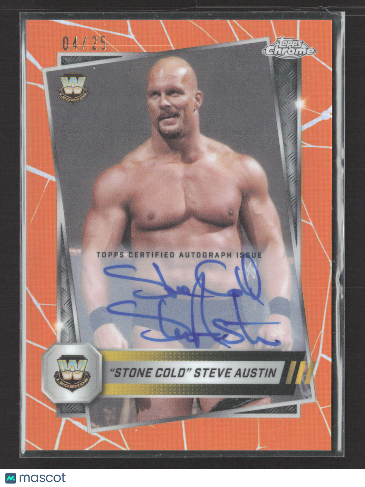 2025 Topps Chrome WWE Stone Cold Steve Austin #6 Orange Refractor 04/25 Auto