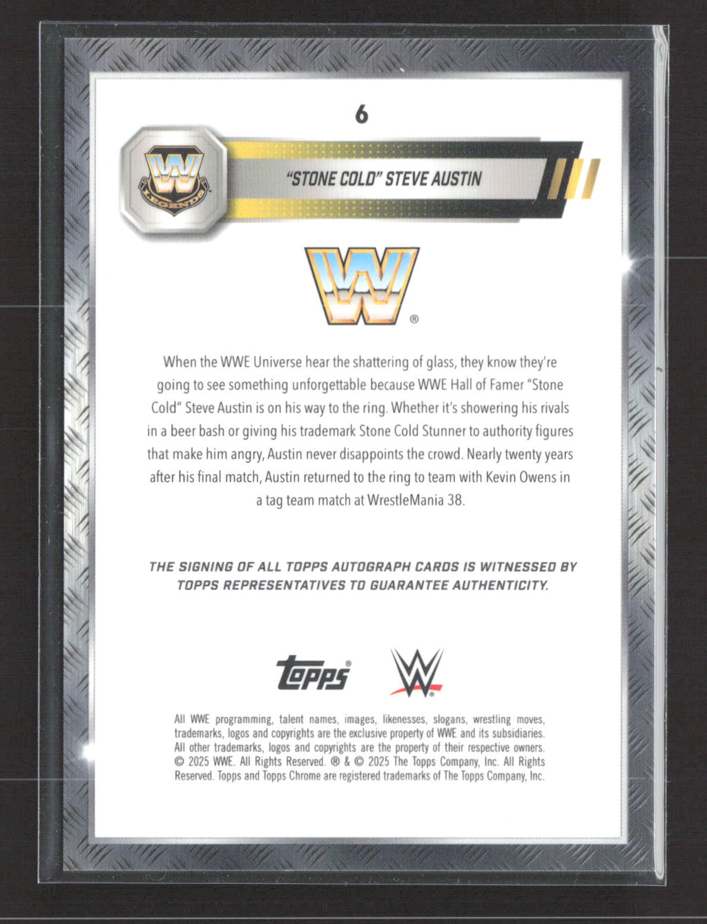 2025 Topps Chrome WWE Stone Cold Steve Austin #6 Orange Refractor 04/25 Auto