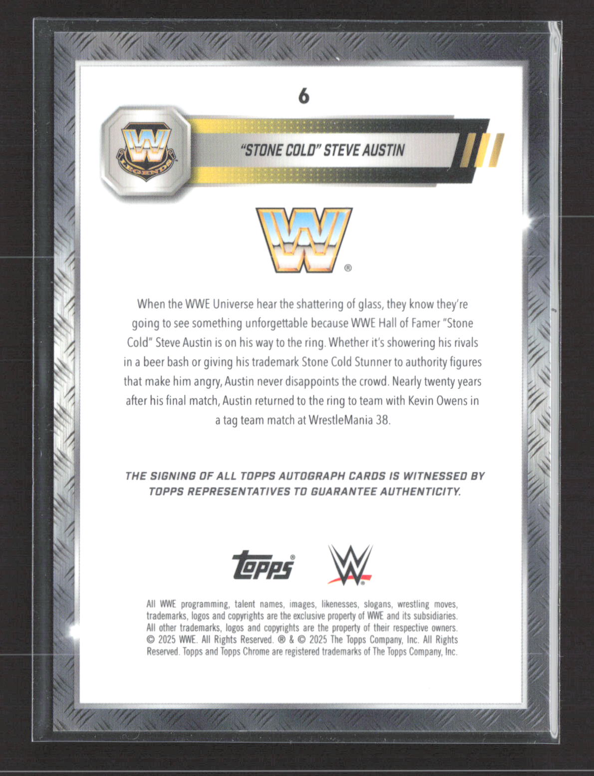 2025 Topps Chrome WWE Stone Cold Steve Austin #6 Orange Refractor 04/25 Auto