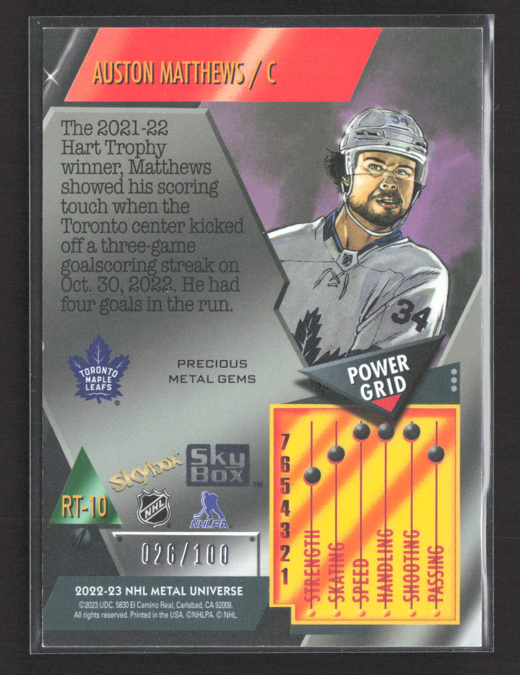 2023 Metal Universe Precious Metal Gems Retro PMG Auston Matthews #RT10 Red /100