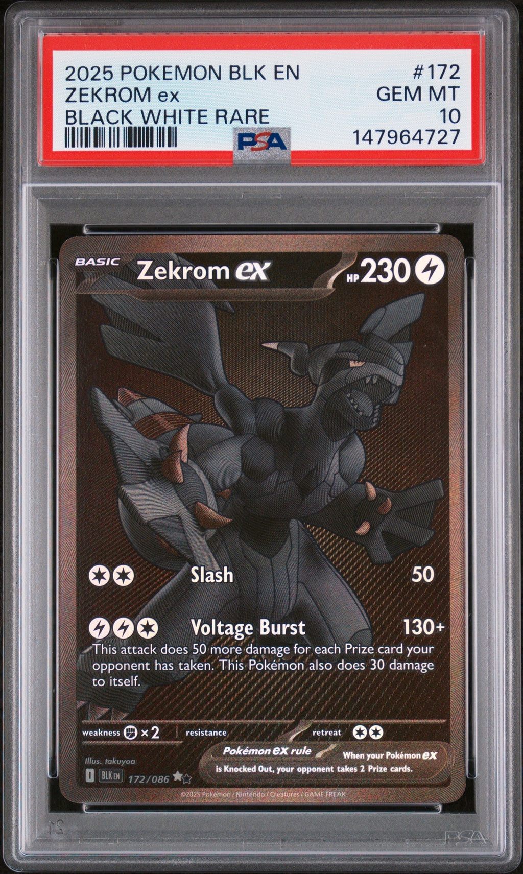 ZEKROM ex BLACK WHITE RARE 2025 POKEMON BLK EN-BLACK BOLT PSA GEM MT 10