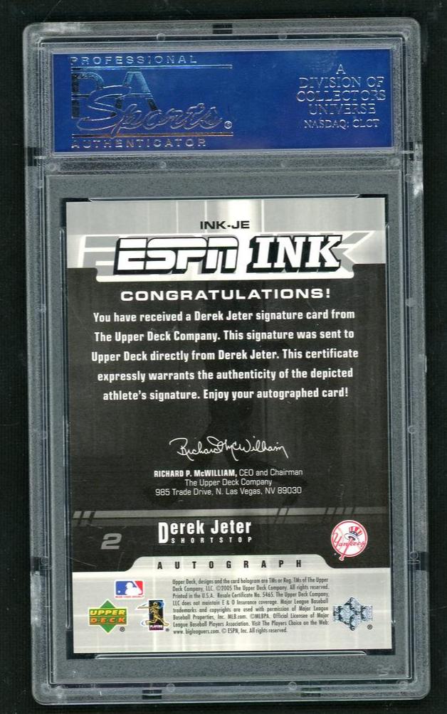 2005 Upper Deck Espn Espn Ink Derek Jeter #INKJE PSA 10
