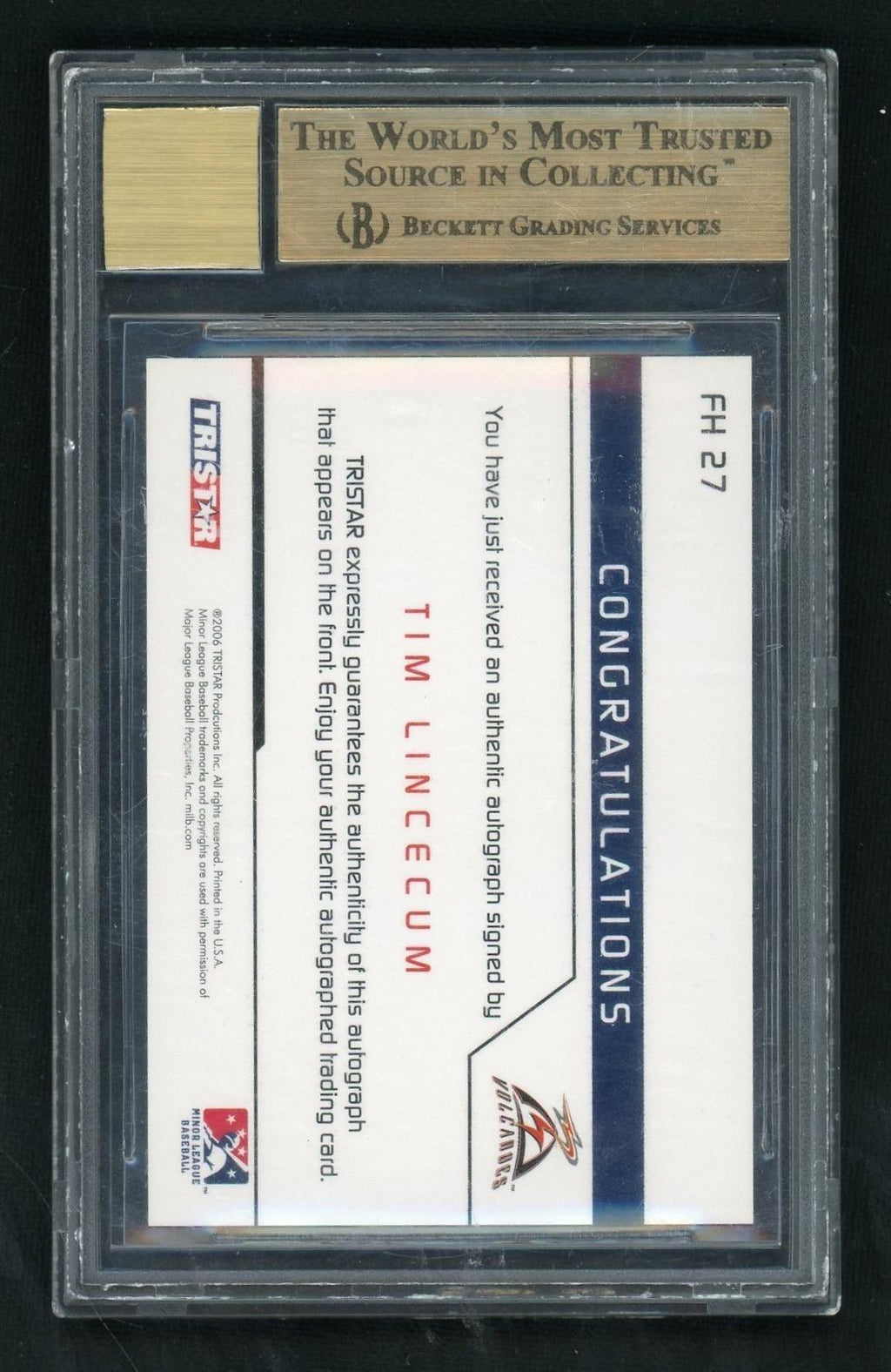 2006 Tristar Prospects Plus #27 Tim Lincecum Auto BGS 9.5