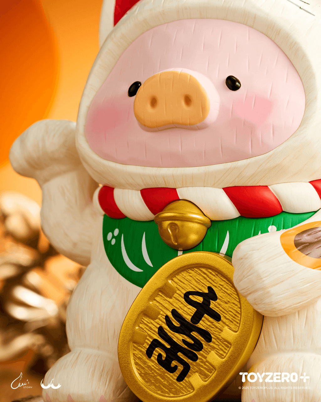 LuLu the Piggy - 18cm Wood-Carving Maneki Lu (Calico Cat)
