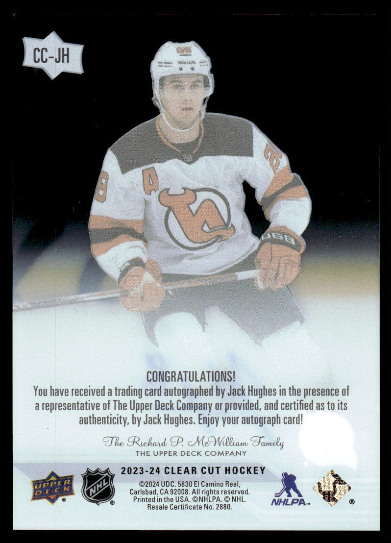 2023 Upper Deck Clear Cut CC-JH Jack Hughes Auto